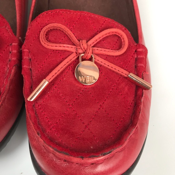 A. Weil sz 10 red leather loafers with bow EUC - Picture 7 of 8